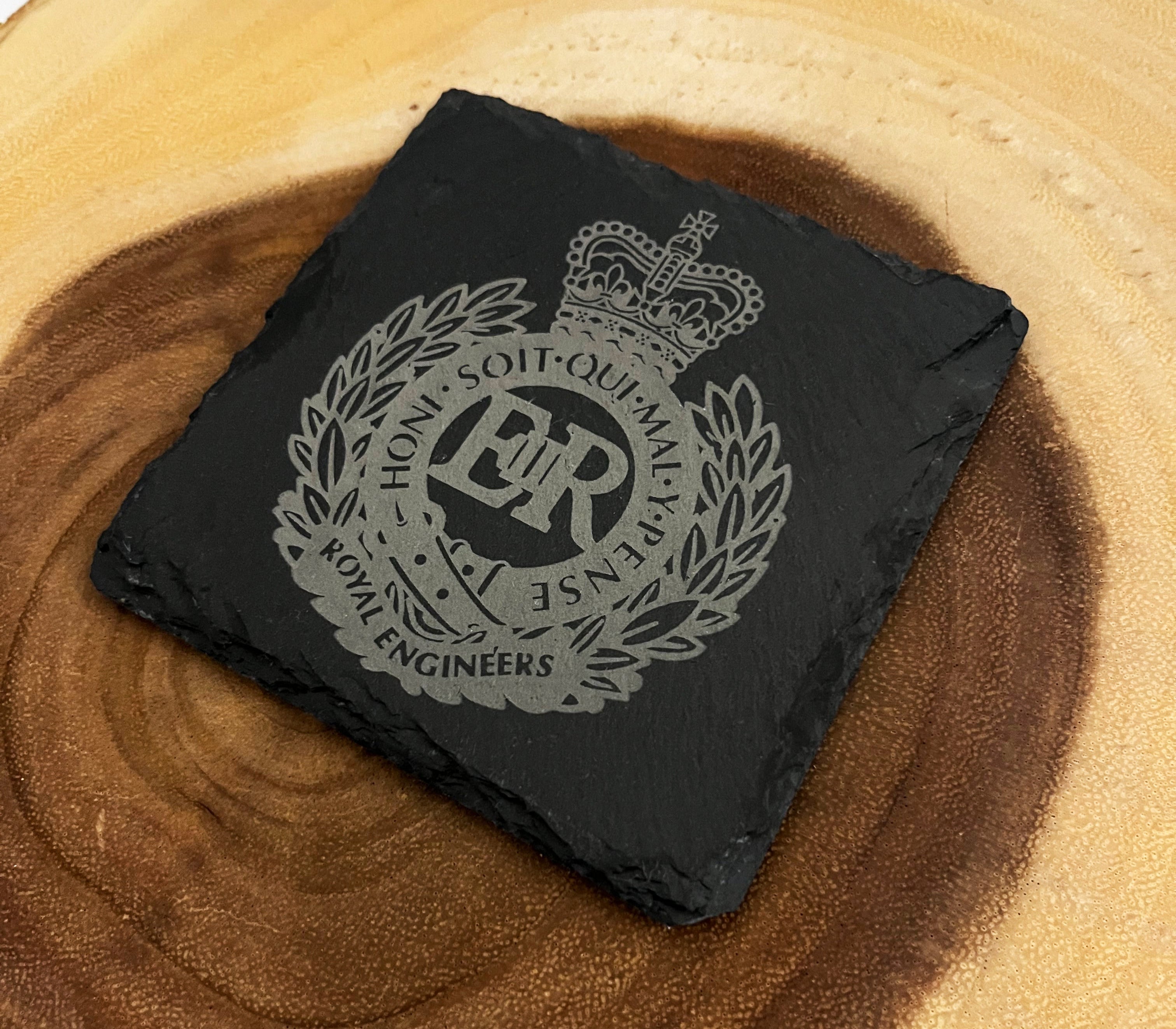 British Royal Engineers Etched Slate Coaster